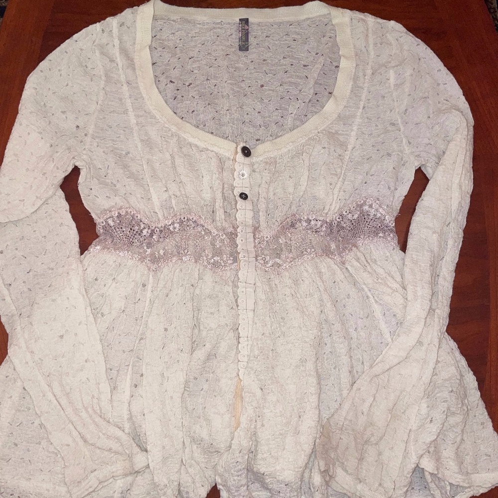 Free People Romantic Bohemian Blouse sz Large GUC Ivory Lace